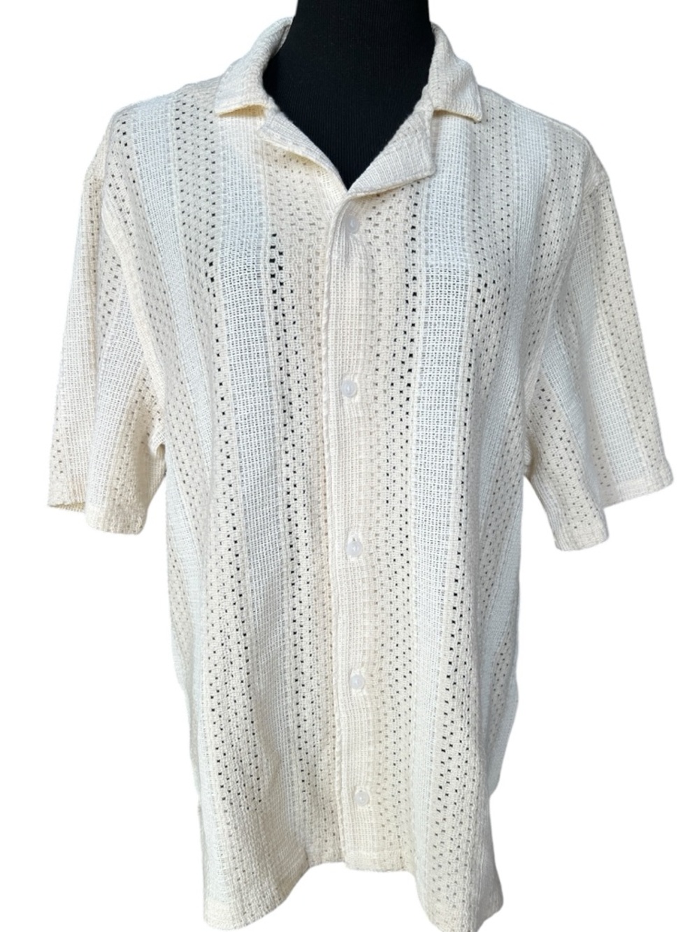 NWT Hollister Knit Button Up Shirt Medium Boxy Fit Cream Open Knit Resort Beach